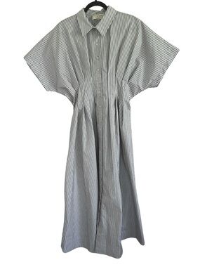 Anthropologie Exquise Tobie Button Front Shirt Dress in Black White Stripe Large